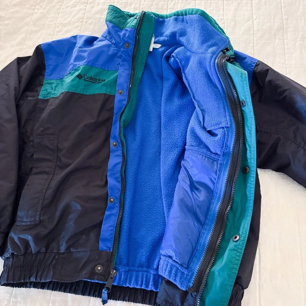 Vintage Columbia Color‎ Block Bugaboo Jacket 14/16 Boys Black Blue Green
